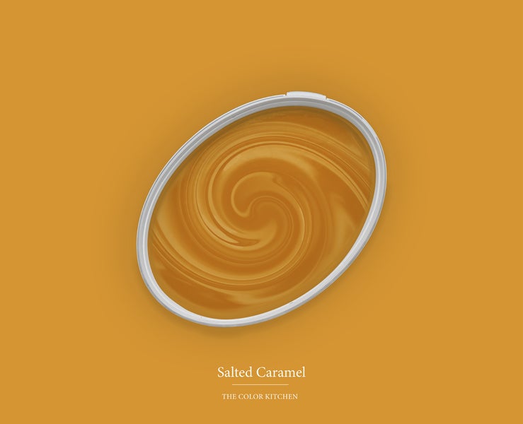 The Color Kitchen Wandfarbe im Farbton Salted Caramel, Draufsicht auf geöffneten ovalen Eimer.