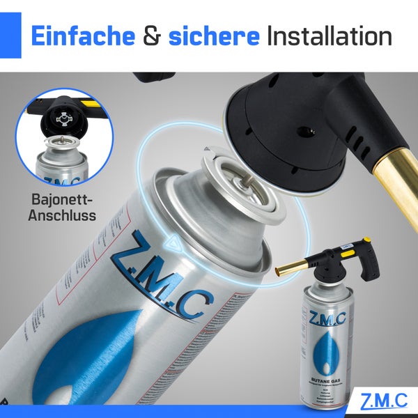 ZMC 28x Butan Gaskartuschen 227g mit Ventil Typ MSF-1a, Universal Butangas Kartuschen mit Bajonett Anschluss Gaskartusche für Campingkocher, Unkrautbrenner, Lötbrenner