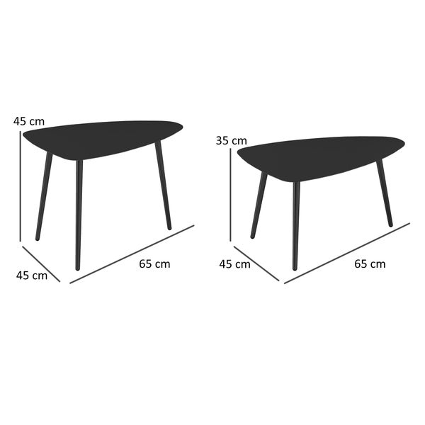 Outsunny Couchtisch 2er Set, Wetterfest Balkontisch aus Stahl, Beistelltisch im Geometrischem Design, Kaffeetisch Outdoor, Gartentisch Terrassentisch für Garten Terrasse Balkon Schwarz