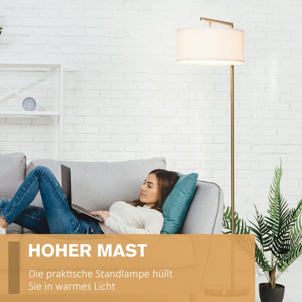 HOMCOM Stehlampe, 47 x 37 x 153 cm, Leinen, Gold+Weiß