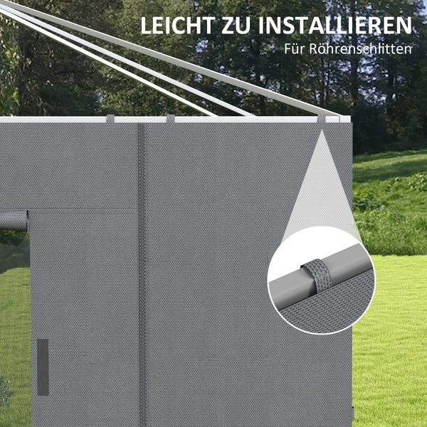 Outsunny Seitenteile für 2,95x2,95 m Pavillon, mit Netzfenster Haken, 300 x 200 cm, Polyester, Dunkelgrau