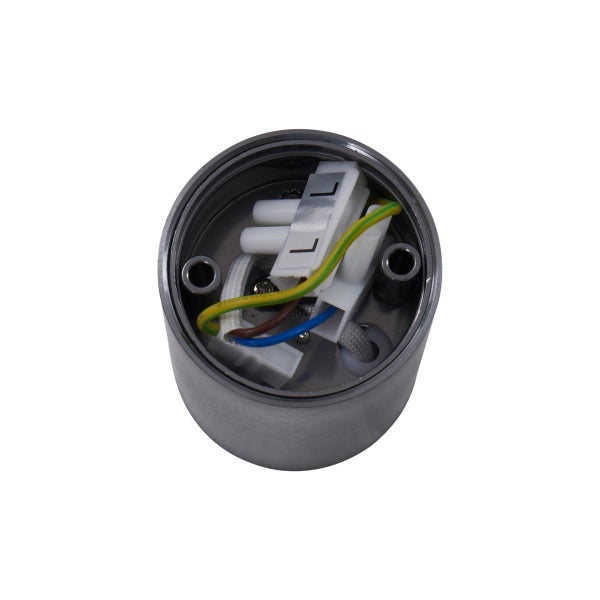 Innenansicht einer runden Deckenleuchte mit elektrischen Anschlüssen