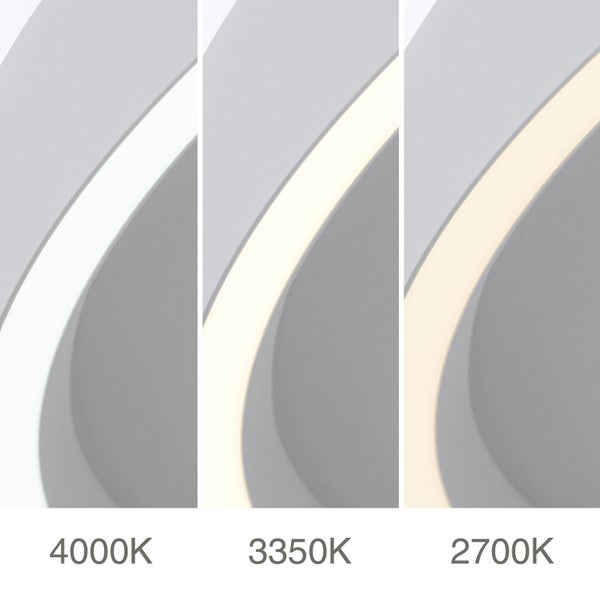 Lichtfarben einer Lampe von 4000 Kelvin über 3350 Kelvin bis 2700 Kelvin