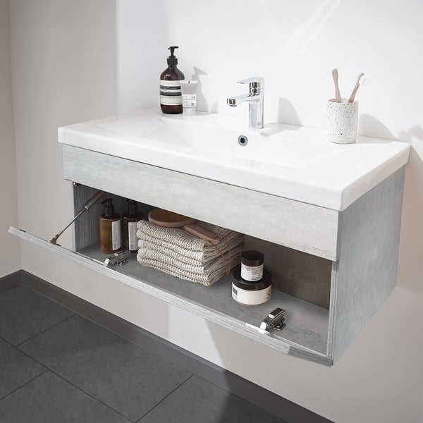 Home Deluxe - Badmöbel-Set - WANGEROOGE BIG Grau - Medium - inkl. Waschbecken und komplettem Zubehör - Breite Waschbecken: 60 cm | Badezimmermöbel Waschtisch Badmöbelset