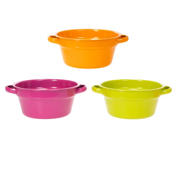 Drei Keramiktöpfe mit Griffen