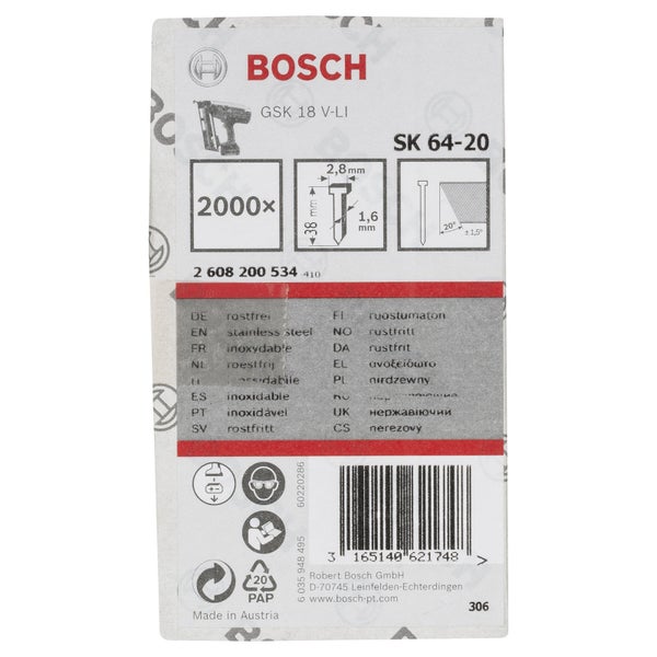 Bosch Senkkopf-Stift SK64 20NR, 38 mm Edelstahl - 2608200534