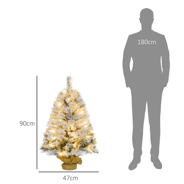 HOMCOM Künstlicher Weihnachtsbaum, 90 cm Christbaum mit 133 Spitzen, 50 warmweiß LED-Lichterketten, Betonfuß, für Weihnachten Deko, Grün