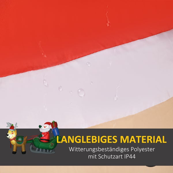 HOMCOM Aufblasbar Weihnachtsmann mit Rentieren, LED-Licht, 210L x 70B x 125H cm, Polyester-Stoff, Mehrfarbig