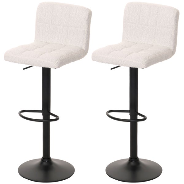 Zwei Barhocker mit Textilbezug und Fussstütze