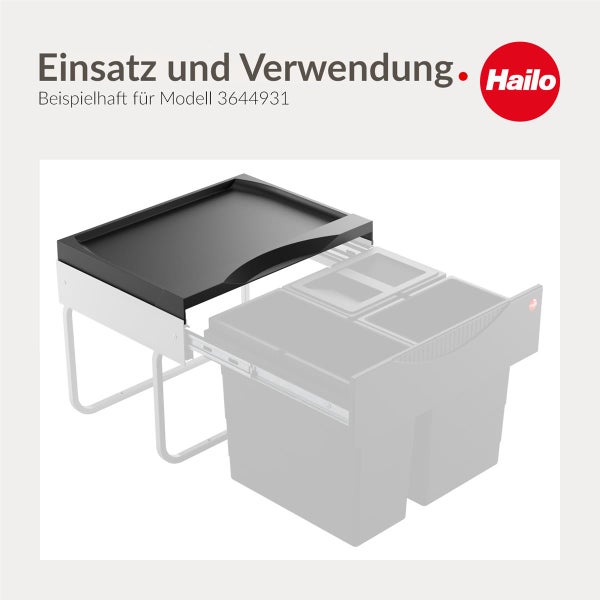 Hailo Logo. Einsatz und Verwendung eines Deckels für ein Abfalltrennsystem am Beispiel von Modell 3644931.