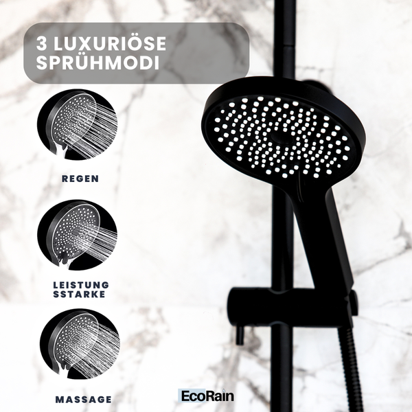 EcoRain 50% Wassersparender Duschkopf Charly 13 CM mit Wasserfilter - 3 Strahlarten - Hoher Wasserdruck - Universeller Anschluss - Anti-Kalk Duschkopf - Schwarz