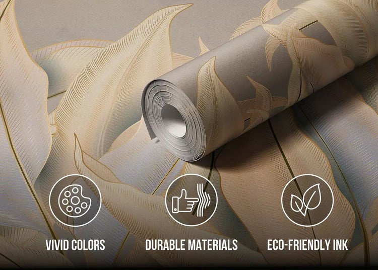 Tapetenrolle mit Blattmuster, lebendige Farben, strapazierfähiges Material und umweltfreundliche Tinte.