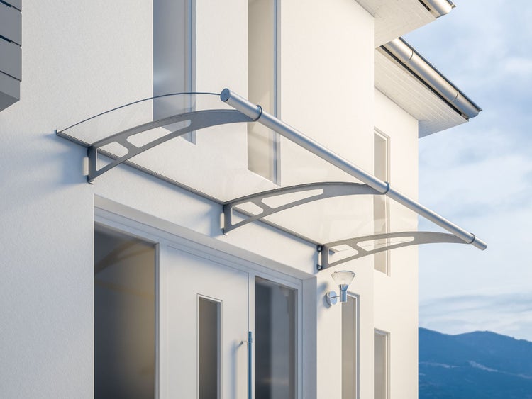 Vordach erweiterbar Vordachsystem Edelstahl Acrylglas Überdachung Türdach -  Basismodul. klar