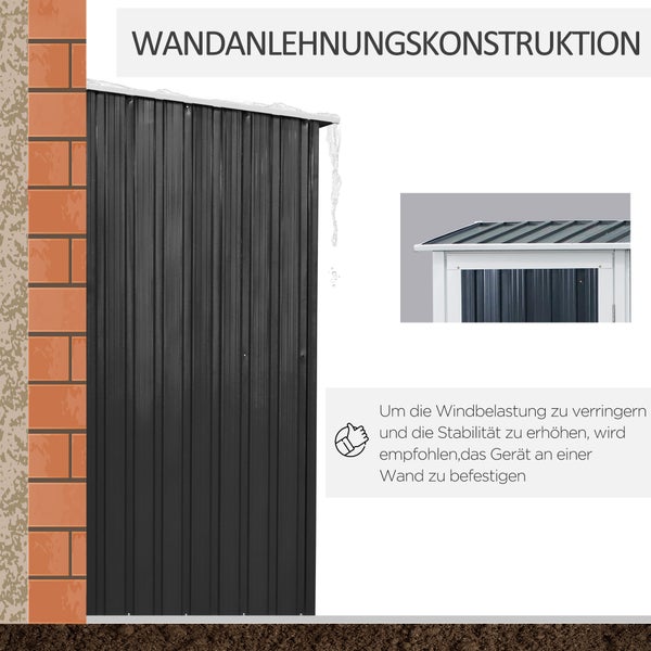 Outsunny Gerätehaus, Gartenhaus mit Tür, Outdoor, 142 x 84 x 189 cm, Stahl, Dunkelgrau