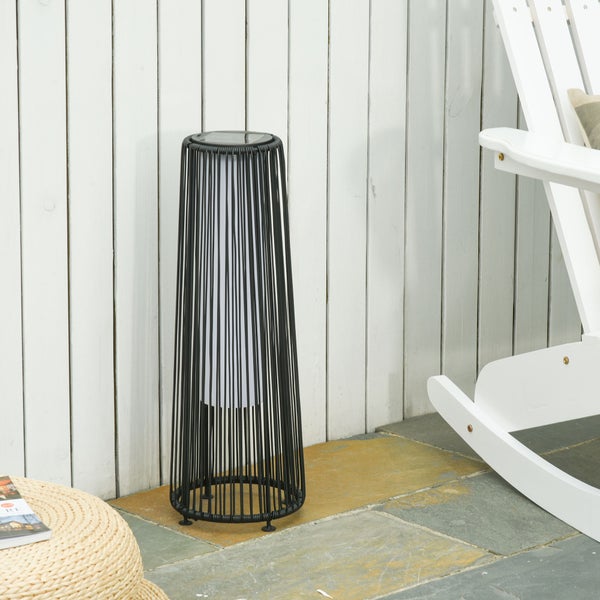 Outsunny Solarlampe, Rattan Solarleuchte mit Lichtsensor,  21,5 x 21,5 x 61 cm, Metall, Schwarz