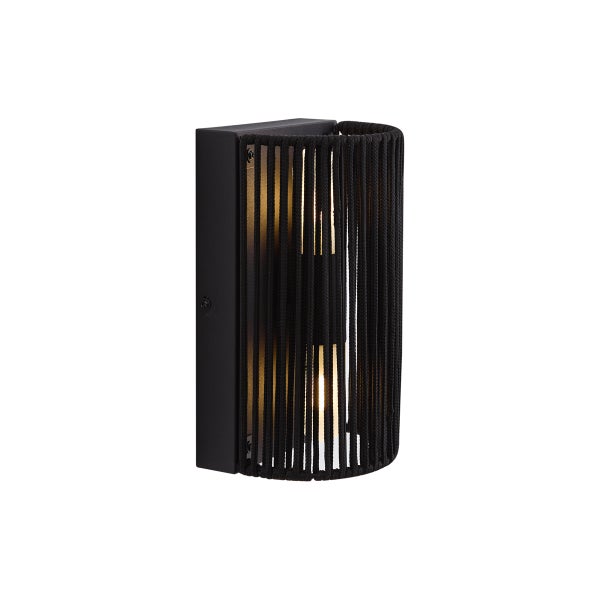 Wandleuchte mit schwarzer Seilbespannung und integrierter Lichtquelle für eine dekorative Beleuchtung.