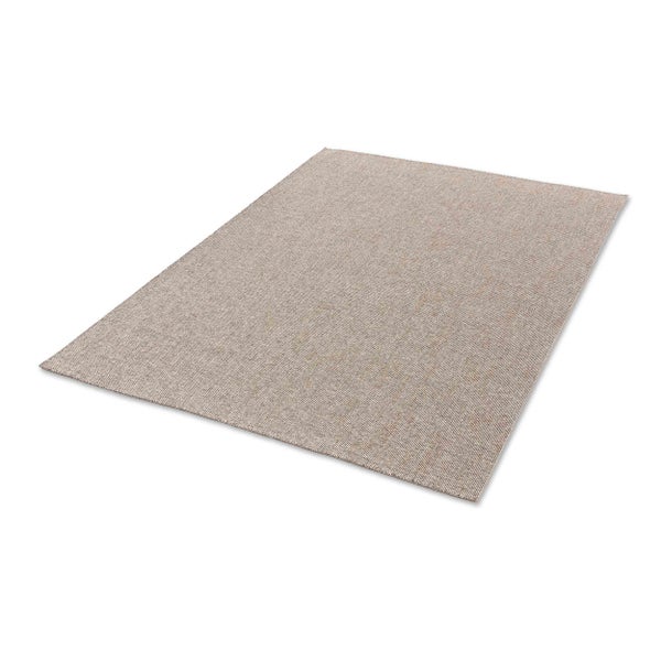 Rechteckiger Teppich mit Flachgewebe-Struktur und meliertem Muster in Beige.