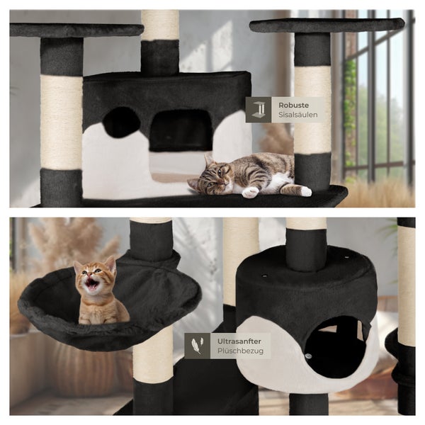 Katzenkratzbaum mit robusten Sisalsäulen und ultraweichem Plüschbezug, mit spielenden Katzen