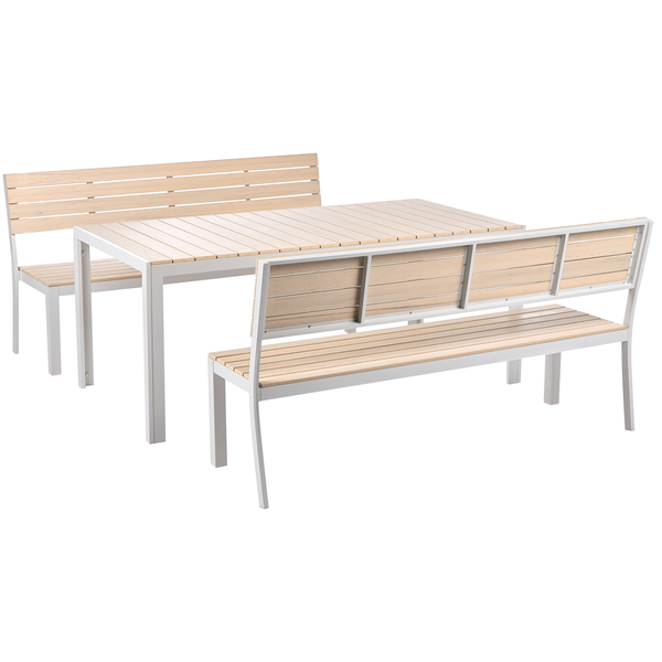 Gartengarnitur mit Tisch und zwei Bänken für den Außenbereich