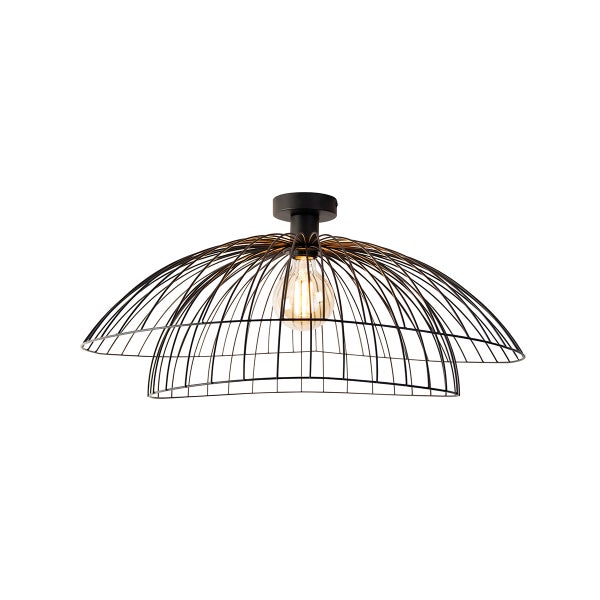 Schwarze Draht-Deckenleuchte mit Glühbirne