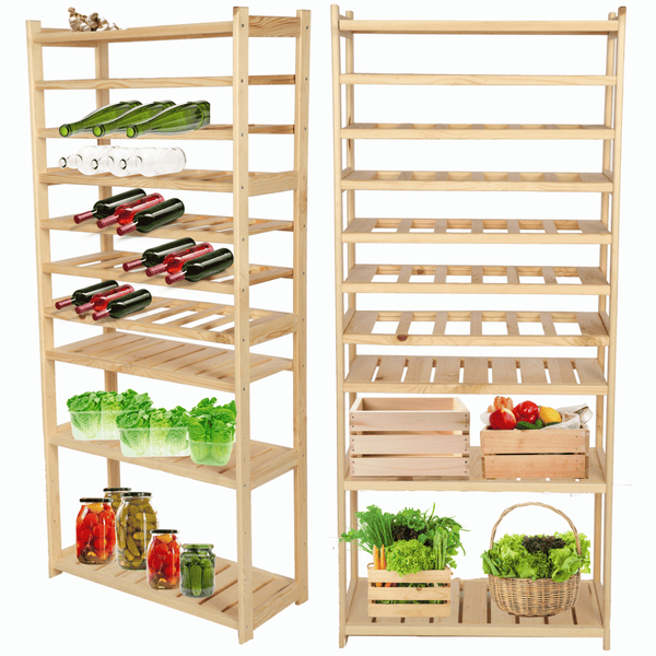 PROREGAL Weinregal SPREEWALD HxBxT 163x70x33cm 36 Flaschen auf 6 Ebenen + 4 Ablagen Massives Kiefernholz Natur