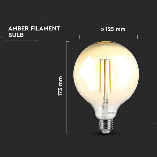 V-TAC VT-2018D-N - LED-Lampen - G125 Globe E27 - IP20 - Bernstein - 8 Watt - 700 Lumen - 2200K - 2