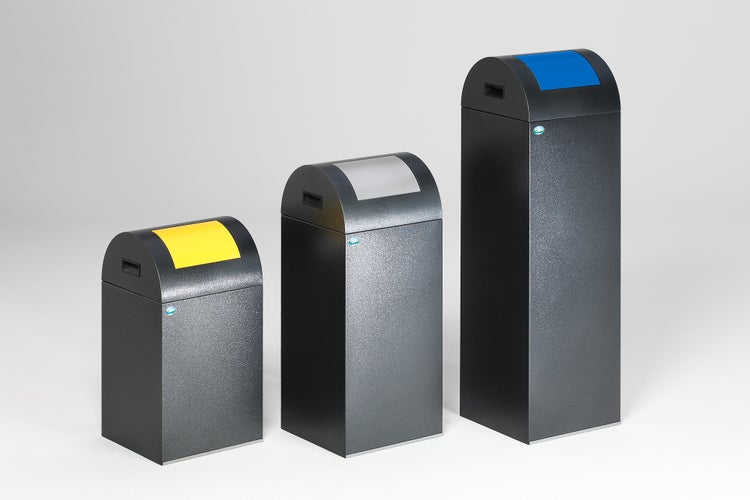 PROREGAL Selbstlöschender Wertstoffsammler Rund Mit Einwurfklappe 89 Liter HxBxT 104,5 x 32 x 32 cm Verzinkter Stahl Grau Blau