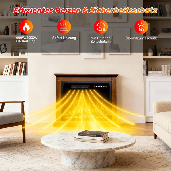 Elektrischer Kamin mit Heizelement zur Raumheizung in Wohnraumumgebung.