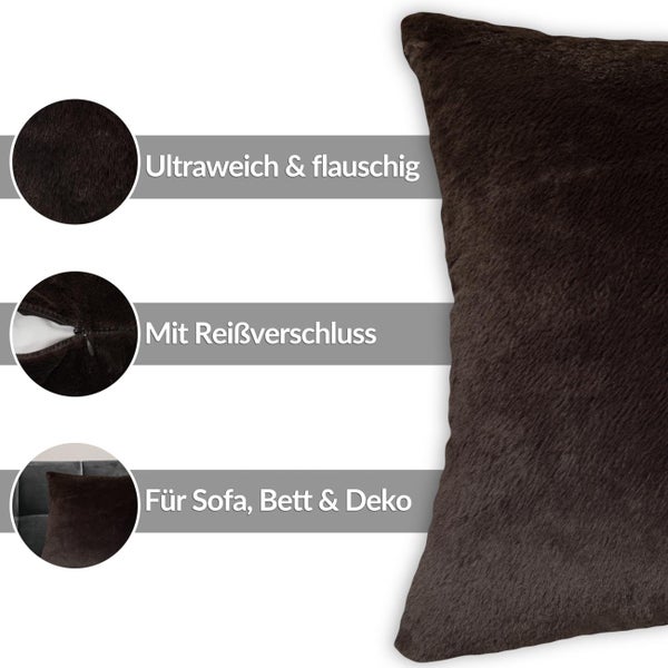 Dekokissen aus Kunstfell, ultraweich und flauschig, mit Reißverschluss, geeignet für Sofa, Bett und Dekoration.