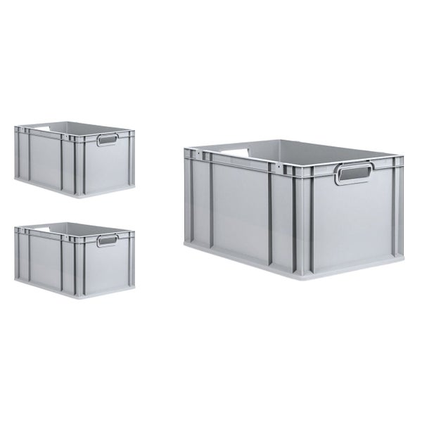 PROREGAL SuperSparSet 3x Eurobox NextGen Grip mit Scharnierdeckel und Grünen Schiebeschnappverschlüssen HxBxT 32 x 40 x 60 cm 65 Liter