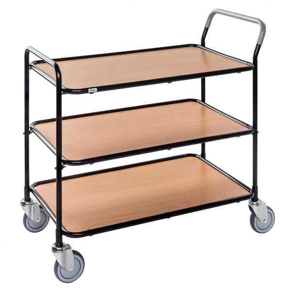 Servierwagen mit drei Holzablagen und Rollen