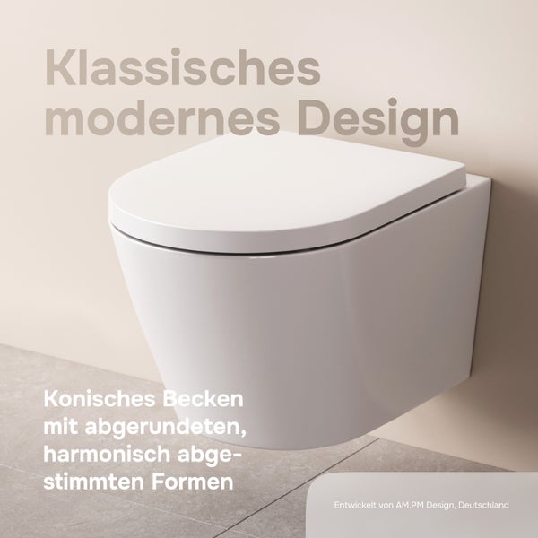 Wandhänge WC mit modernem Design konisches Becken mit abgerundeten Formen entwickelt von AM.PM Design