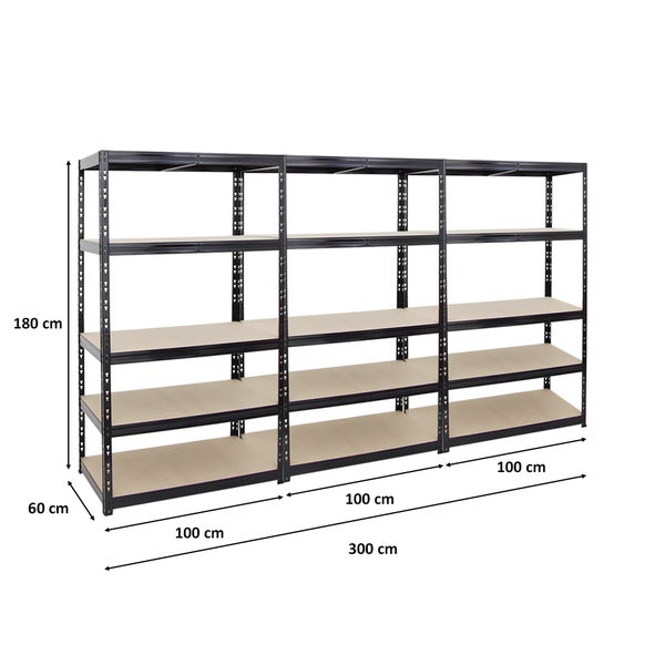 PROREGAL Mega Deal 3x Schwerlastregal Tiger HxBxT 180 x 100 x 60 cm Fachlast 265 kg 5-Ebenen Schwarz