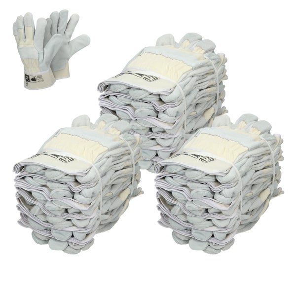 ECD Germany 36 Paar Pro-Fit® Rindspaltleder-Handschuhe Größe 8/M - Natur - mit Canvas-Stulpe - Leder Arbeitshandschuhe Rindspalt Schutzhandschuhe Gartenhandschuhe Handschuhe Handschutz - Menge wählbar