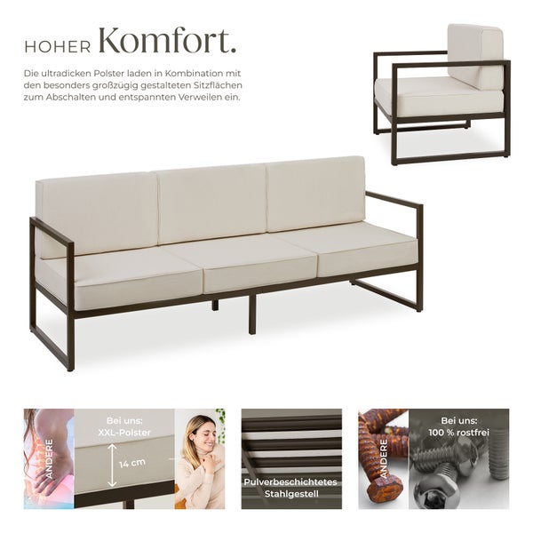 Garten-Loungeset tectake Comosa höhenverstellbare Füße für 7 Personen, Dicke der Sitzpolster 14 cm braun/beige