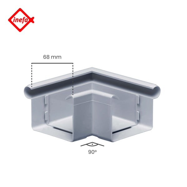 Inefa Logo. Kastenrinne Innenwinkel 90 Grad mit einer Breite von 68 Millimeter aus Kunststoff.