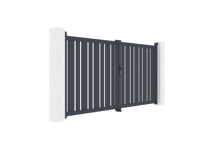 Flügeltor 3m VEYMONT H.160cm graues Aluminium + 2 Pfosten 20x20cm H.190cm