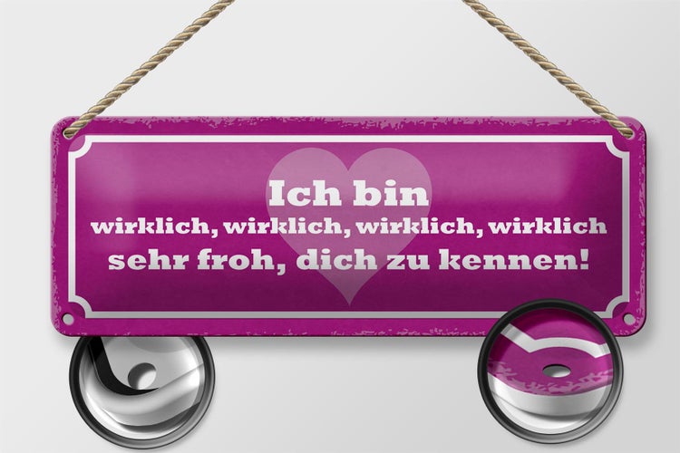 Blechschild Spruch 27x10cm bin wirklich froh dich zu kennen Dekoration
