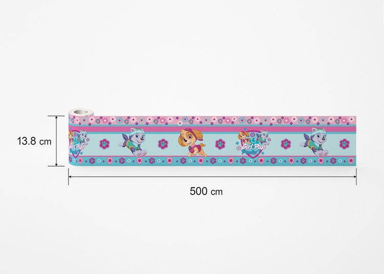 Paw Patrol Tapetenbordüre mit Motiven von Skye und Everest, 13,8 Zentimeter hoch und 500 Zentimeter lang.