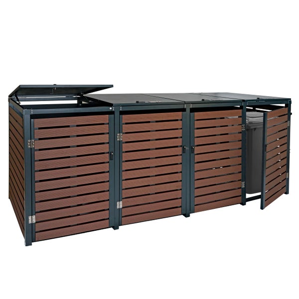 Mülltonnenbox für drei Mülltonnen mit Lamellenoptik