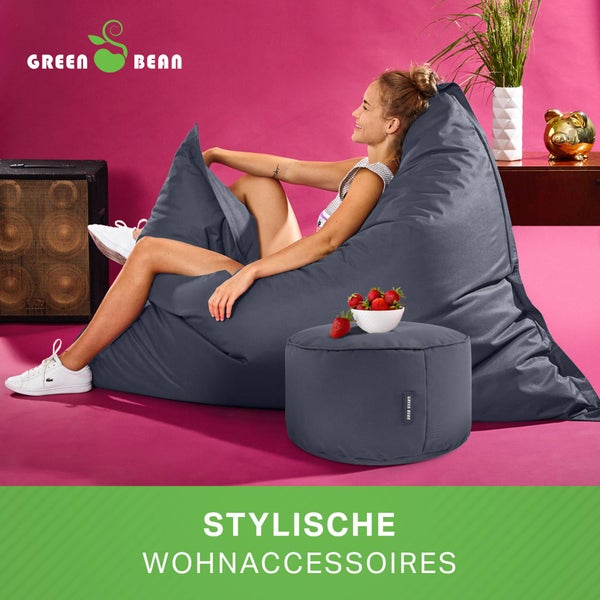 Green Bean 2er Set XXL Sitzsack inkl. Pouf fertig befüllt mit EPS-Perlen - Riesensitzsack 140x180 Lounge Sitz-Kissen Bean-Bag Chair  - Dunkelgrau