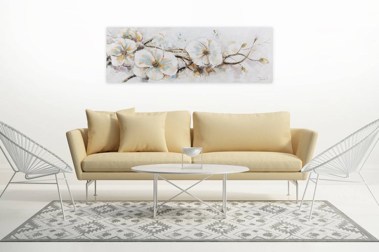 Handgemaltes Gemälde Acrylfarbe 150x50cm Weiß