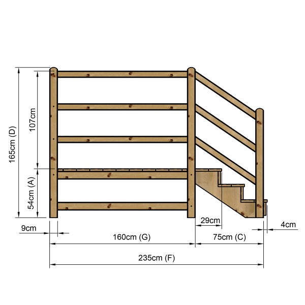 Illustration eines Holztreppengeländers mit Maßangaben