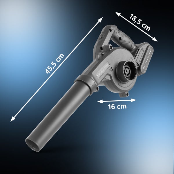 STAHLWERK Akku-Laubbläser mit den Maßen 45,5 cm, 18,5 cm und 16 cm