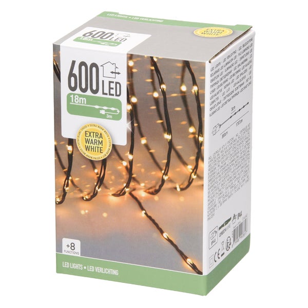 ECD Germany LED Micro Cluster Lichterkette 18m 600 LEDs Extra Warmweiß, 8 Funktionen, Strombetrieb, IP44 Wasserdicht Innen/Außen, Weihnachtsbeleuchtung Weihnachten Weihnachtsbaum Clusterlichterkette