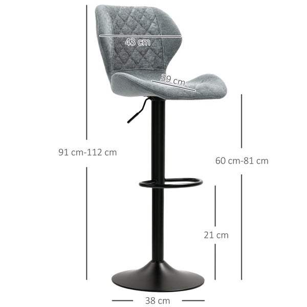 HOMCOM Barhocker 2er-Set, Gepolstert Barstuhl mit Lehne, Chenille-Optik, Stahlgestell, Höhenverstellbare Küchenstühle mit Fußstütze Drehbar Tresenhocker modern für Küche, Dunkelgrau