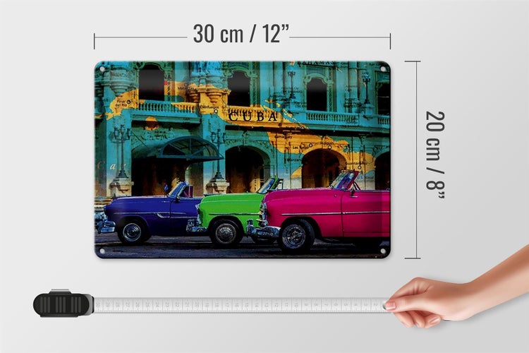 Blechschild Spruch 30x20cm Cuba Karte 3 Autos