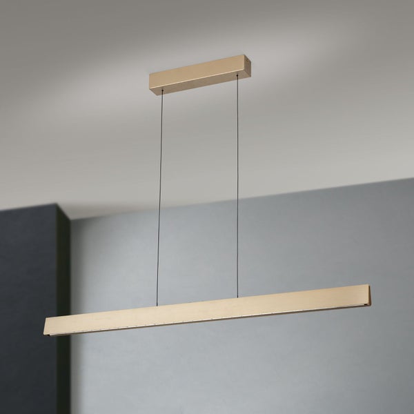 Moderne LED Pendelleuchte in Balkenform zur Deckenmontage mit schmaler Lichtleiste