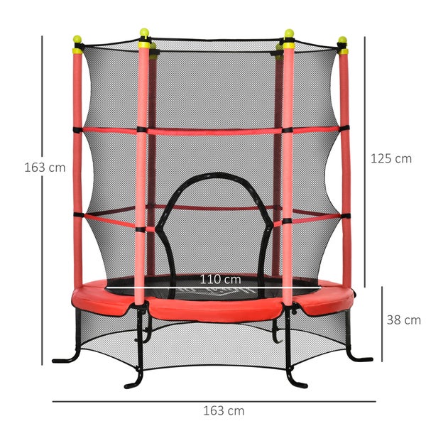 HOMCOM Kindertrampolin, Gartentrampolin mit Sicherheitsnetz, bis 50 kg, Ø163 cm, Stahl, Rot