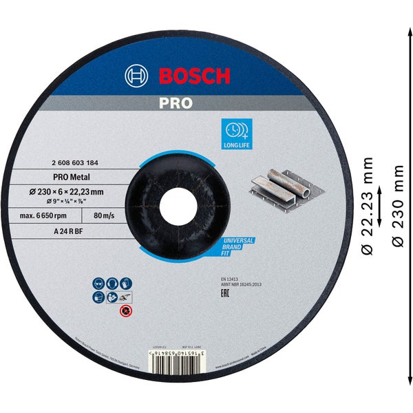 Bosch PRO Metal Schleifscheibe 230 x 6 x 22,23 mm - 2608603184